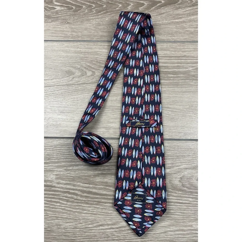 Brioni Roma Men's Silk‎ Geometric Floral Necktie Blue
